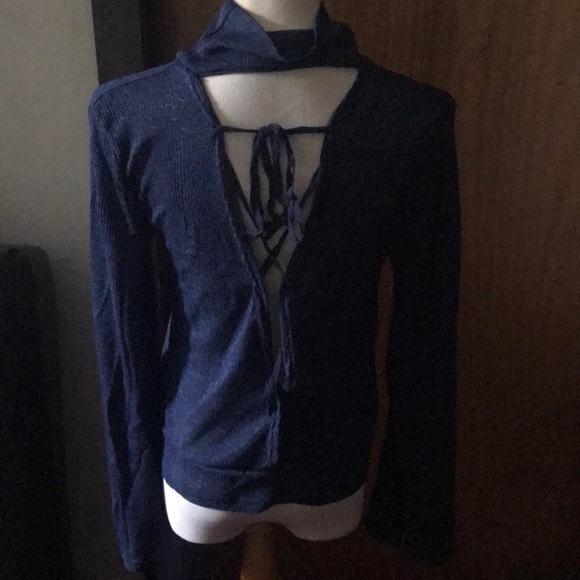 🎉just In🎉Bell Sleeves Backless Lace Up Mock Neck - Picture 2 of 7